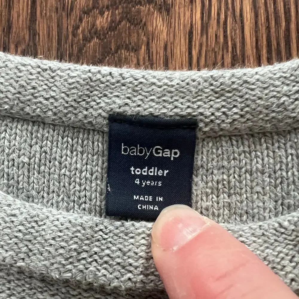 Gap Girl's Gray & Pale Pink Stripe Warm Cozy Thick 100% CottonSweater Dress - 4